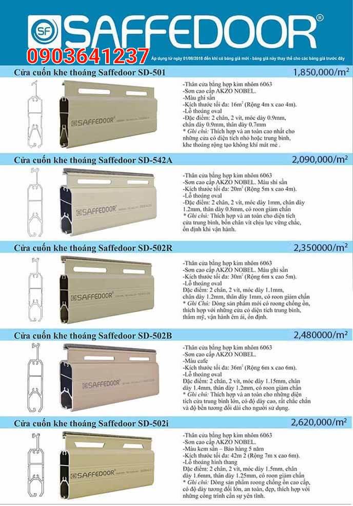 bảng báo giá sản phẩm cửa cuốn nhôm khe thoáng công nghệ Đức